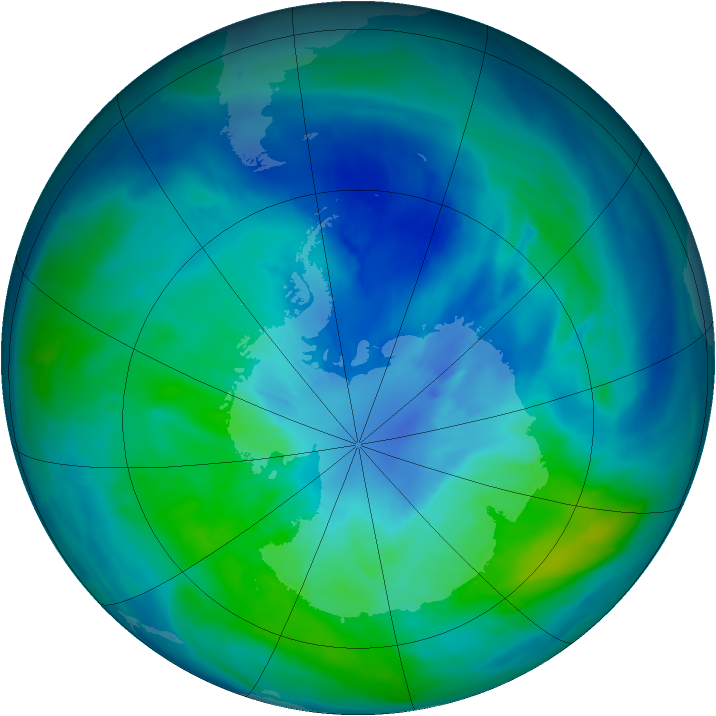 Antarctic ozone map for 24 March 2015